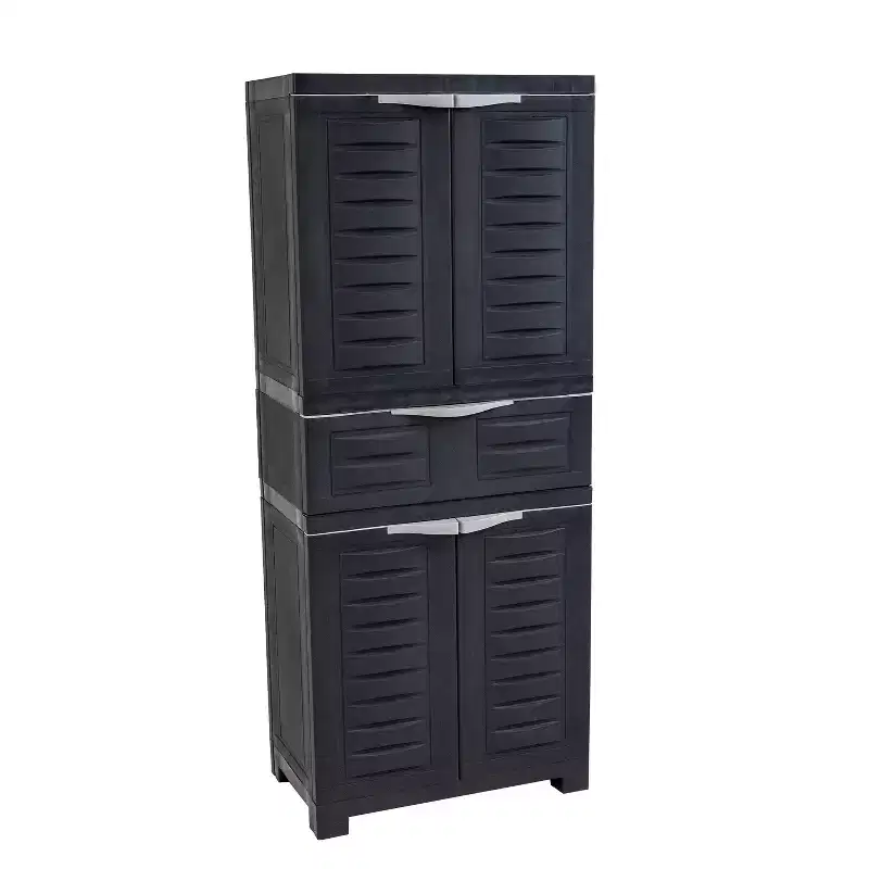 Sunnydaze Plastic Storage Cabinet with 2 Adjustable Shelves and 1 Drawer - 57