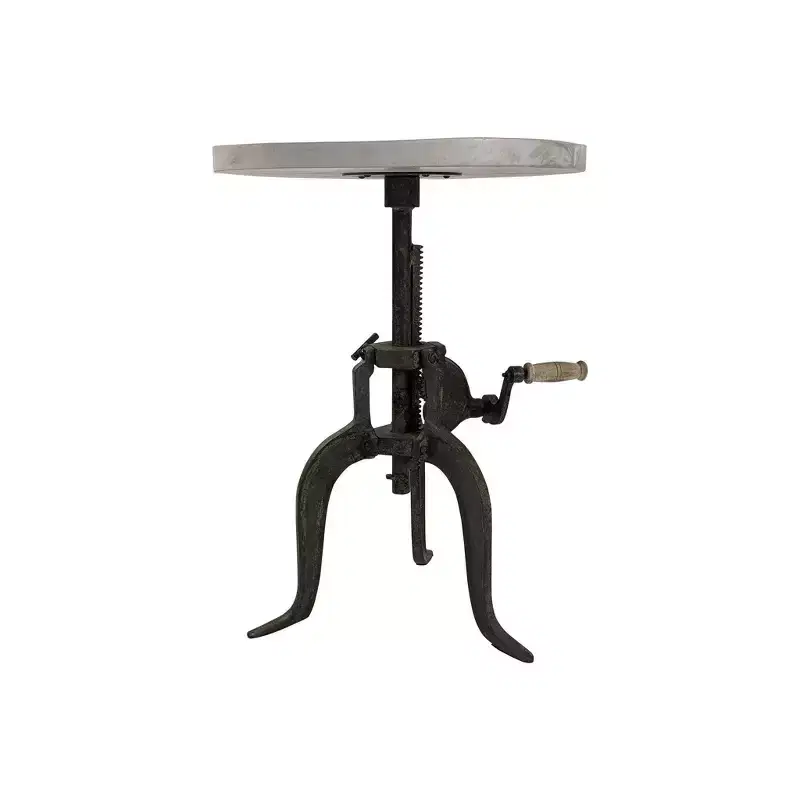 Adjustable Crank Accent Table – Natural Driftwood/Aged Iron, Mango Wood Top