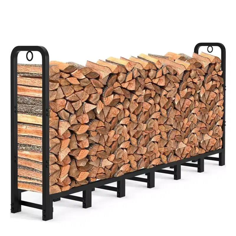 8FT Outdoor Firewood Rack, Metal Wood Storage Log Holder, Adjustable Log Storage Rack for Fireplace Patio Balcony Garden, Holds Up to 660 LBS