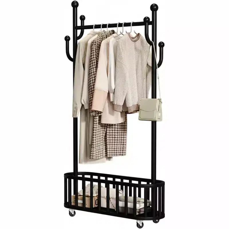 Portable Heavy Duty Clothes Rail, Movable Clothes Rack on Wheels with Storage Shelf, Metal Clothing Rail for Hanging Garments, for Bedroom,Laundry