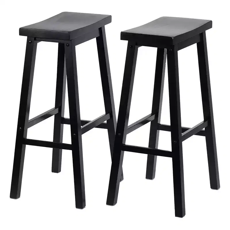 Classic Saddle Seat 29 Inch Tall Kitchen Counter Stools, Black (10 Pack)