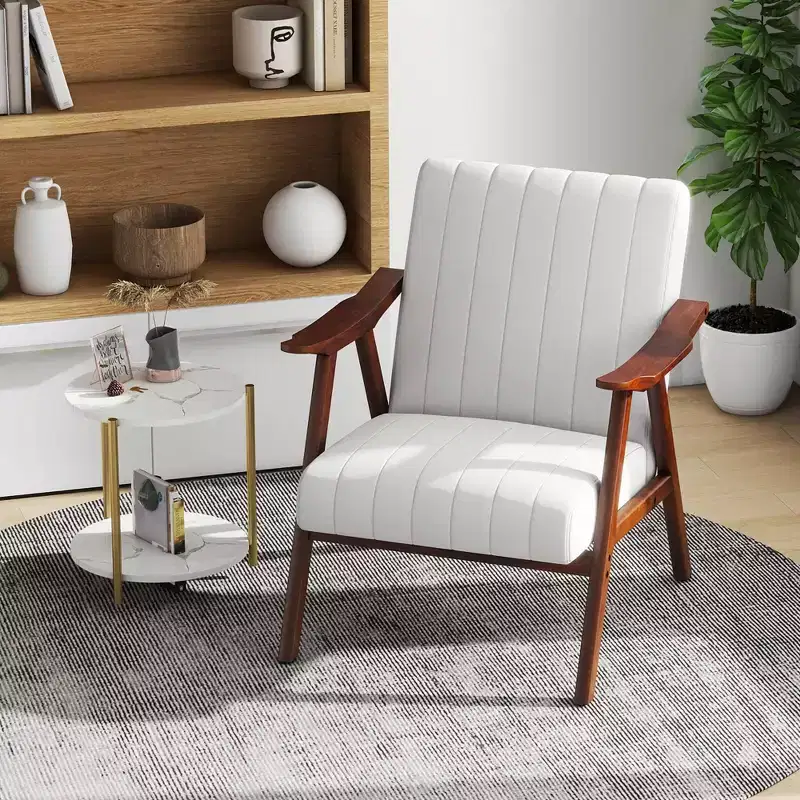 Costway Modern Accent Chair Leathaire Leisure Armchair w/ Rubber Wood Frame & Felt Pads