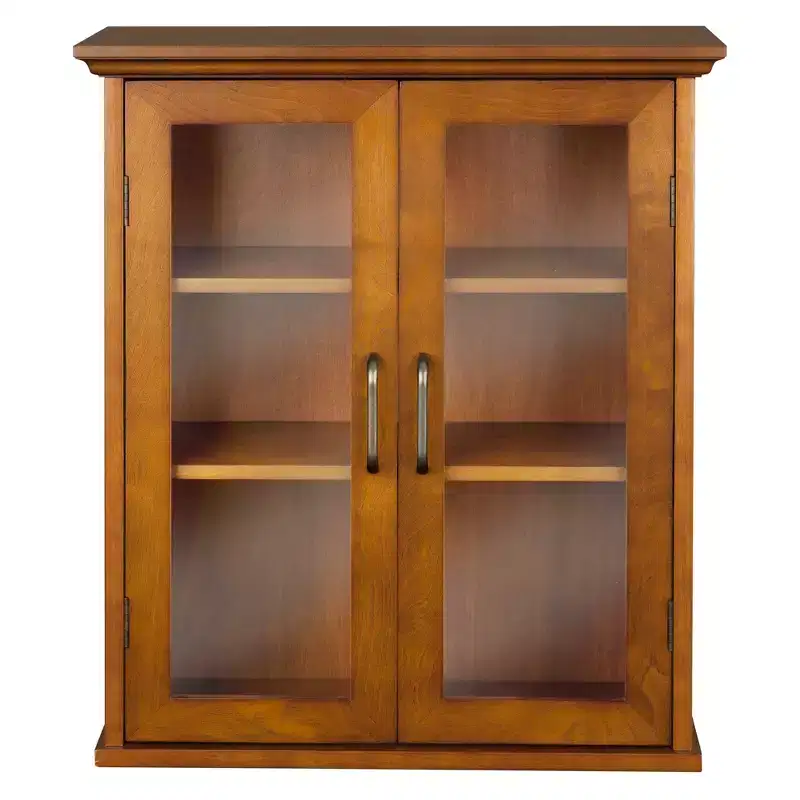 2-Door Wall Storage Cabinet with Adjustable Shelves, Antique Brass Handles