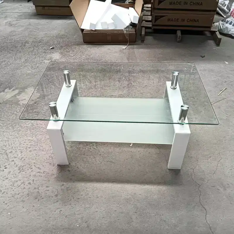 Tempered Clear Glass Coffee Table, 2-Layers Living Room Center Table