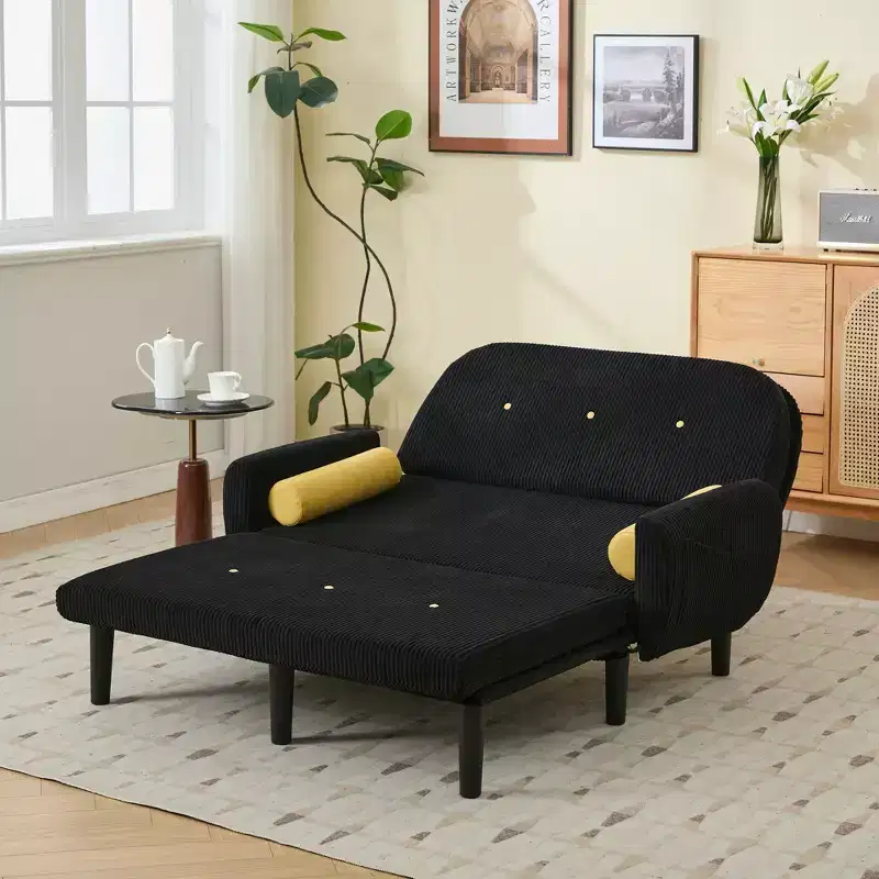Modern Small Convertible Sofa Couch with Side Pockets and USB Port, Loveseat Sleeper Sofa, 52.6x30.3x33.5 in