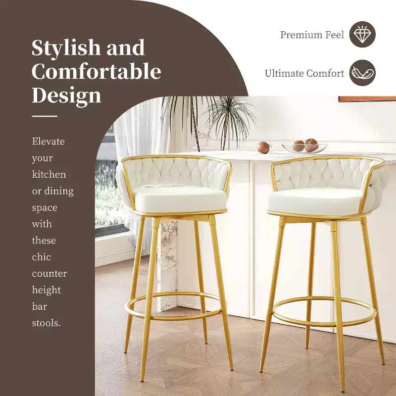Set of 2 Swivel Counter Height Bar Stool Low Back Upholstered Dining Chair Pub Kitchen Stool with Footrest-Christopher Knight Home