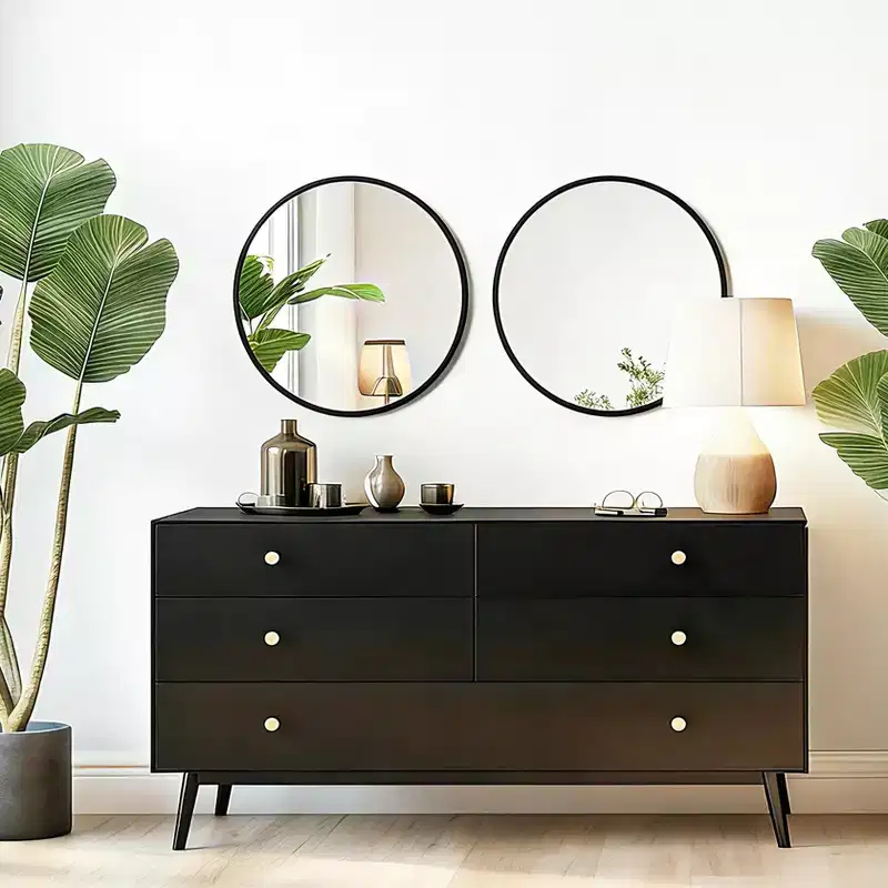 USHOWER 2-Pack Black Round Bathroom Mirrors with Metal Frame, Circle Mirrors for Wall Decor, Bathroom Vanity Mirror, Entryway Mirror