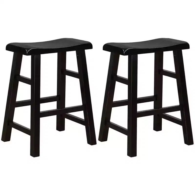 eHemco Heavy-Duty Solid Wood Saddle Seat Kitchen Counter Height Barstools, 24 Inches, Set of 2