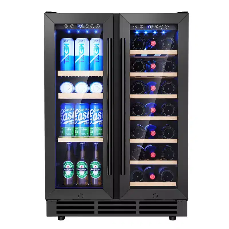 EUHOMY 4.65 cu. ft./21Bottles+88 Cans Dual Zone Wine & Beverage Fridge, Refrigerator with Glass Door, for Home/Bar/Office, Black