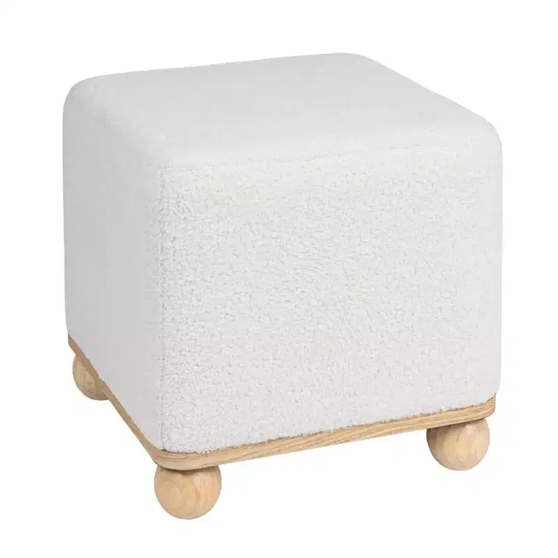 Storied Home Square Boucle Upholstered Ottoman, Cream