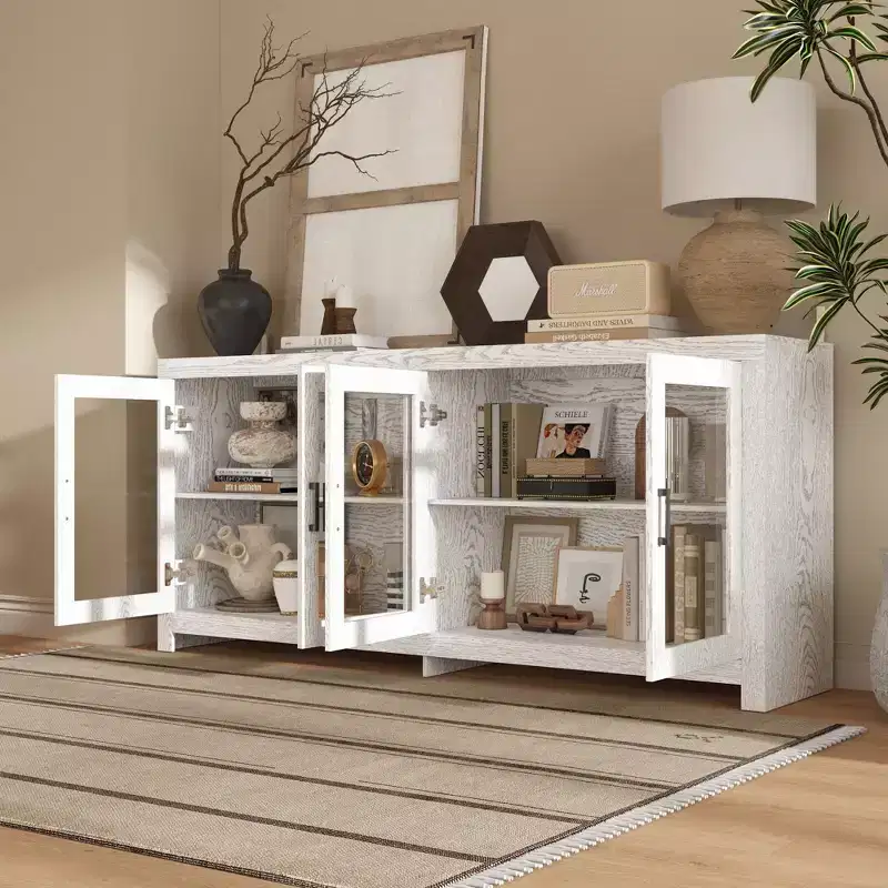 Famapy Sophisticated White Accent Cabinet Storage Cabinet: Elegant Storage with Rich Wood Grain Finish