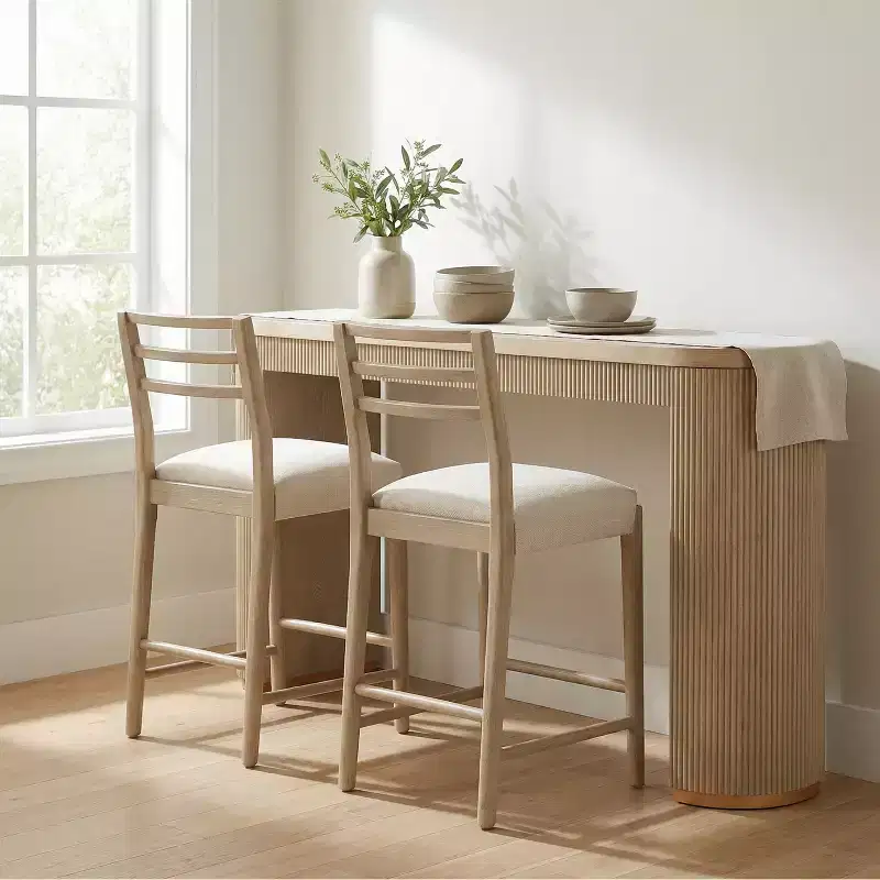 Christopher Knight Home Daniel 3 Piece Farmhouse Rubberwood Upholstered Counter Height Dining Chairs with Fluted Table
