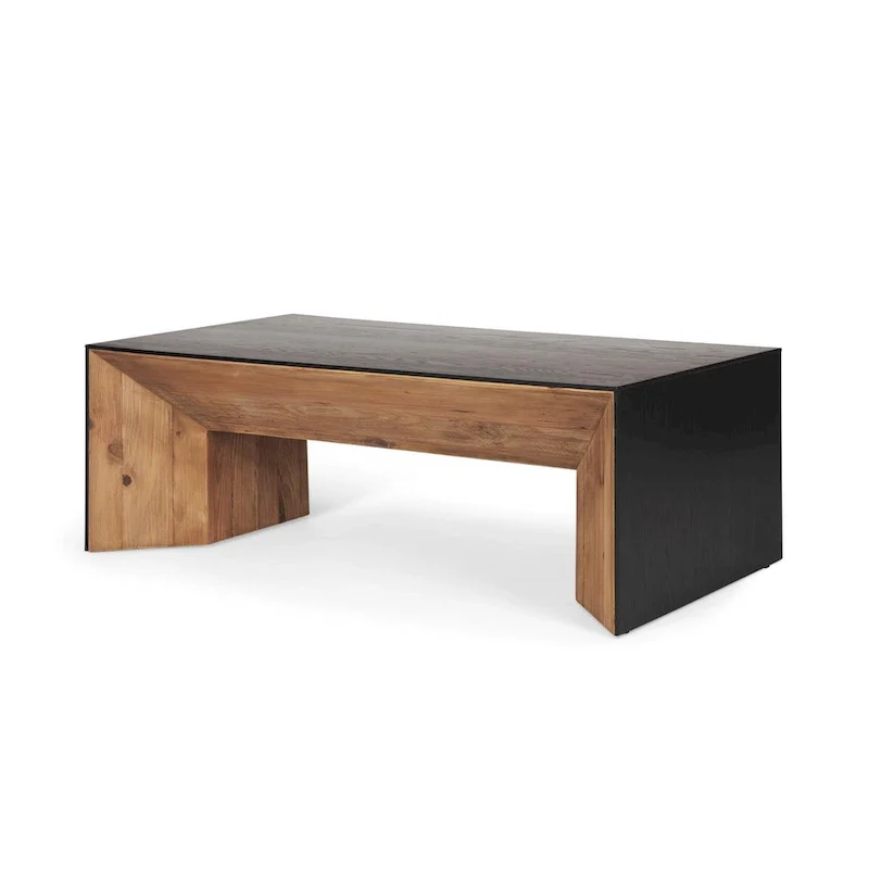 Natural Wood & Black Oak Waterfall Coffee Table | Modern Living Room