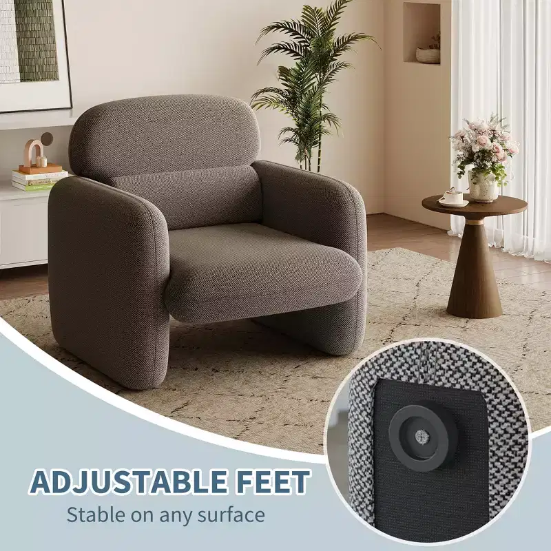 Gray Upholstered Accent Chair Single Seater Lounge Chair, 30.7x29.5x28.5 Plush Velvet Fabric Over Wood Frame for Living Room Reading Nook