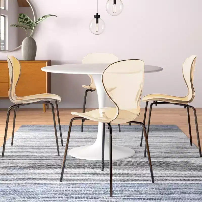 Transparent Dining Chairs of 4 Stackable Curved Back Design with Black Stainless Steel Legs for Kitchen or Dining Room