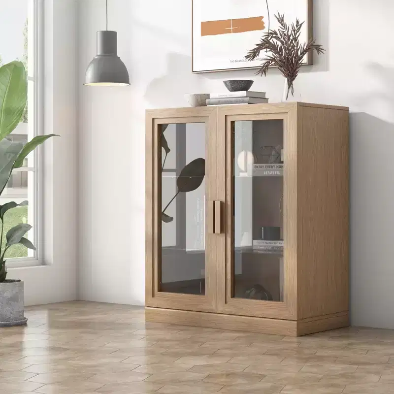 36x31x16 Wood Accent Cabinet, Storage Organizer with Adjustable Shelves and Glass Doors for Kitchen Bedroom Entryway Living/Dinning Room