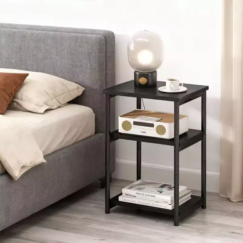 3-Tier Side Table with Storage, Small End Table & Telephone Table, Metal Frame Tall Nightstand for Living Room, Bedroom, Office, Bathroom