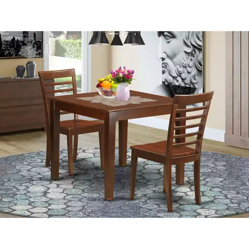 Kitchen Dining Set - Square Table & 2 Chairs - Old World Style - 36 Inch