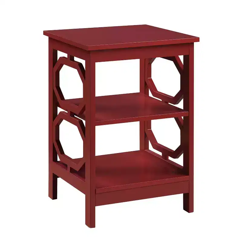 Belmont End Table with Geometric Octagon Panels, Three Tier Shelves, MDF Accent Table for Modern Homes