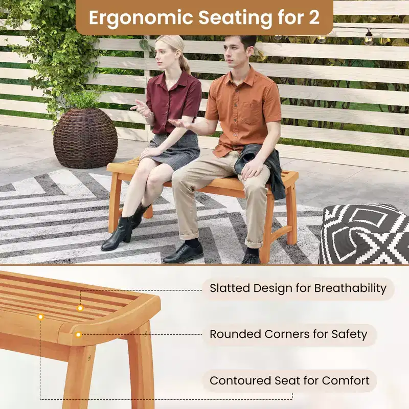 Costway 2PCS 2-Person Patio Garden Dining Bench w/Contoured Slatted Seat 800 lbs Capacity