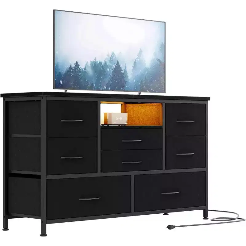47.4'' TV Stand with Power Outlet for 55'' TV , 8-Drawer Storage Dresser for Bedroom,Wood Top Console Table with 22 Light Modes