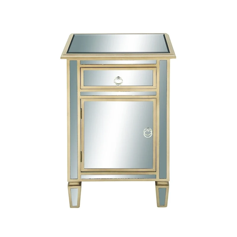 Glass Mirrored 1 Drawer and 1 Door Room Cabinet - Beige