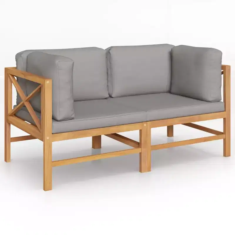vidaXL Garden Bench Dark grey cushions and natural teak wood Teak hardwood