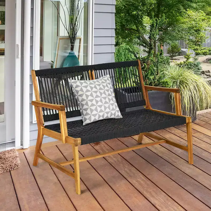Costway 2-Person Patio Acacia Wood Bench Loveseat Chair Garden Furniture Black\\Grey\\Turquoise