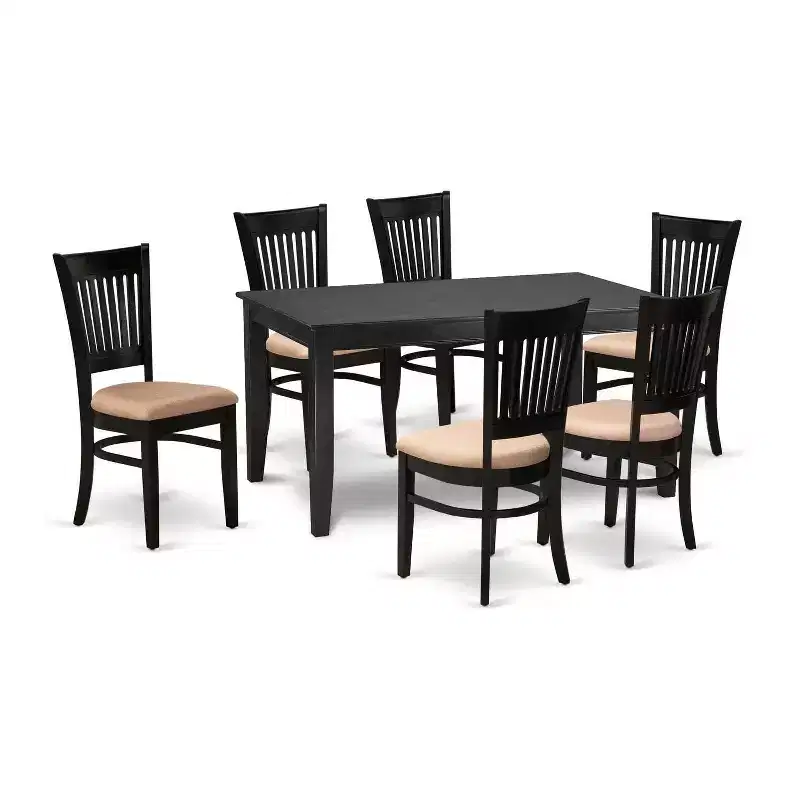 HomeStock 7-Pc Rectangle Black Finish Solid Wood Top Dining Table with 6 Chairs with Slat Back