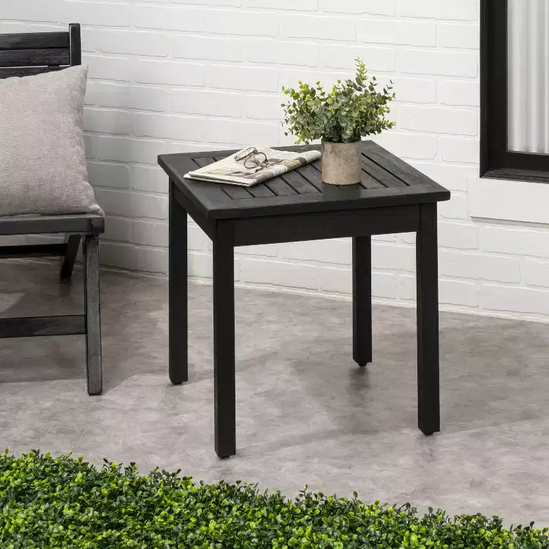 JONATHAN Y Archer 18.9 Modern Classic Square Slatted Solid Acacia Wood Indoor/Outdoor Adirondack Side Table