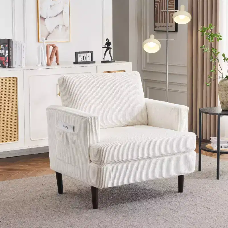 Karl Home Modern Corduroy Barrel Accent Chair For Living Room Bedroom