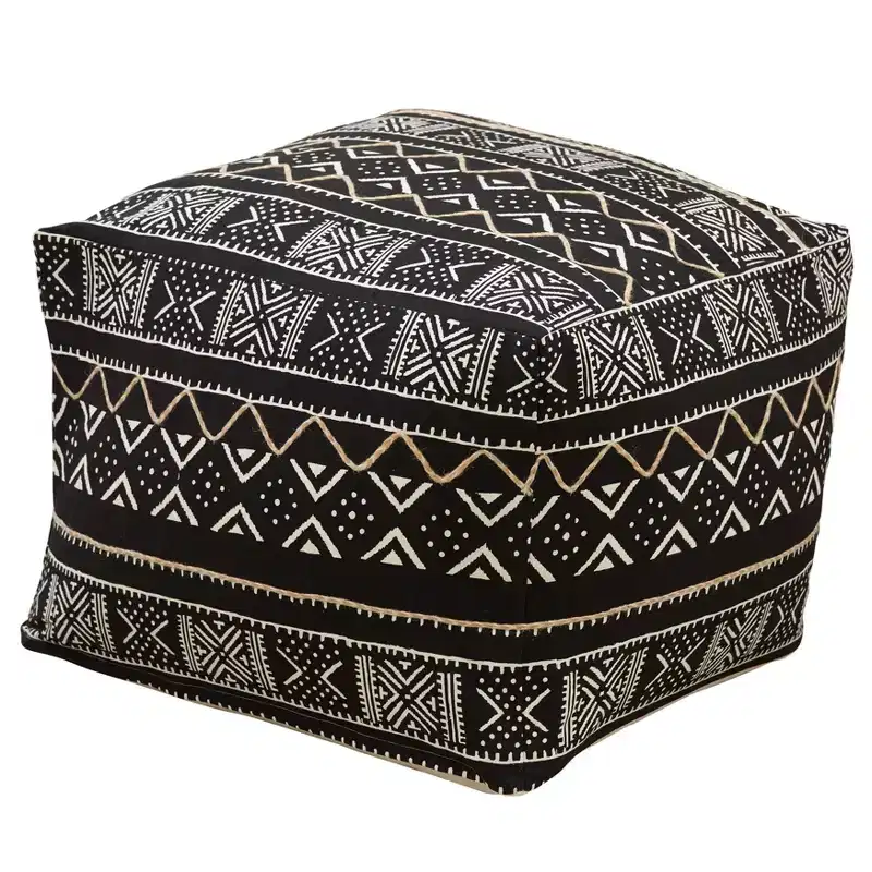 Saro Lifestyle Mudcloth Pouf, 20x20x14 Square, Black