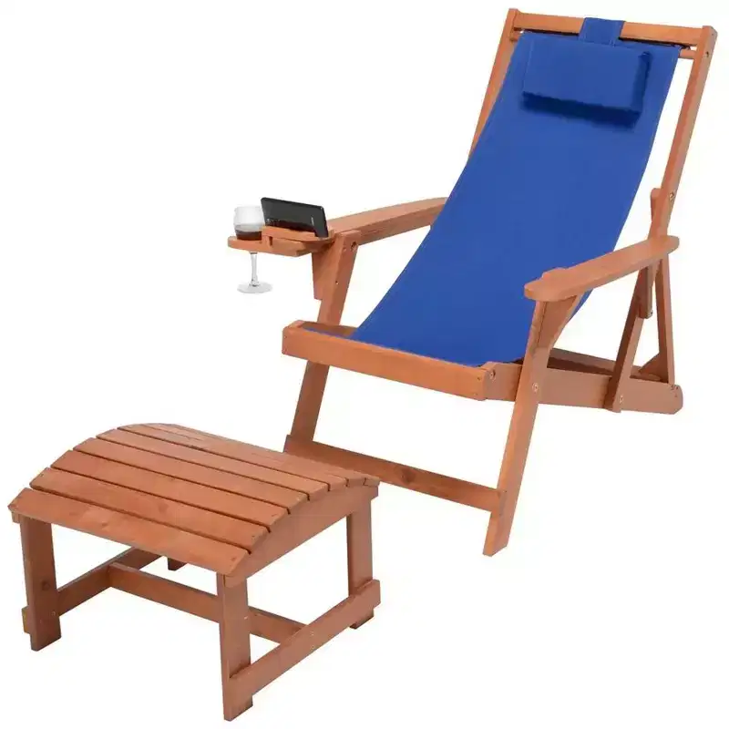 Jiallo Romantic Collection Canvas Sling Chair with Cup and Wine Holder and Ottoman