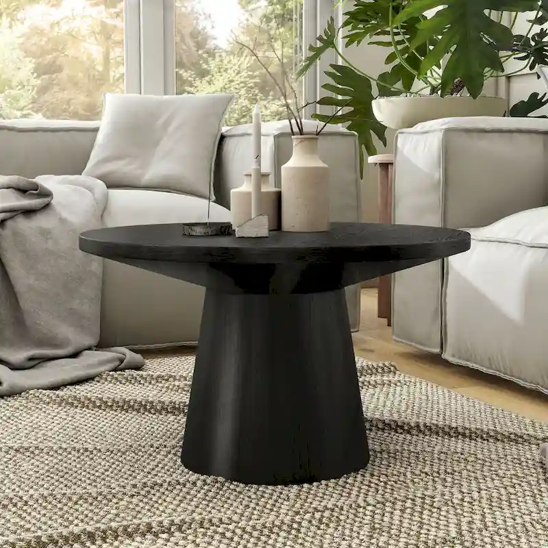 Furniture of America Vitten Modern Round Solid Wood Pedestal Coffee Table