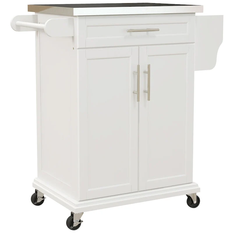 Kitchen Island on Wheels, Rolling Kitchen Cart with Stainless Steel Countertop, Drawer, Gray
