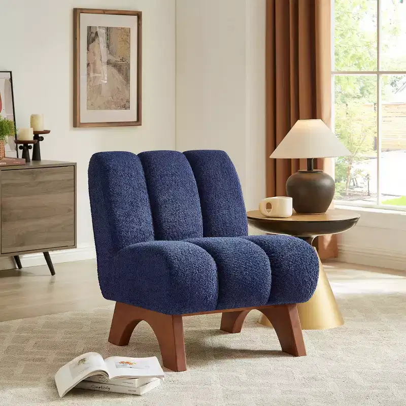 Art Leon Polar Fleece Fabric Upholstered Accent Slipper Chair with Rubber Wood Legs
