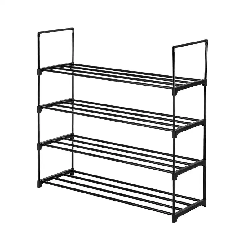 2 Set 4 Tiers Shoe Rack Shoe Tower Shelf Storage Organizer For Bedroom, Entryway, Hallway, and Closet Gray Color