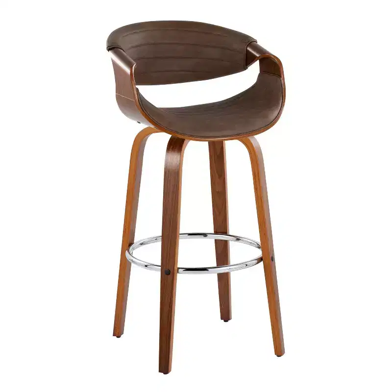 LumiSource Set of 2 Symphony Barstools Walnut Wood/Chrome Metal/Espresso PU
