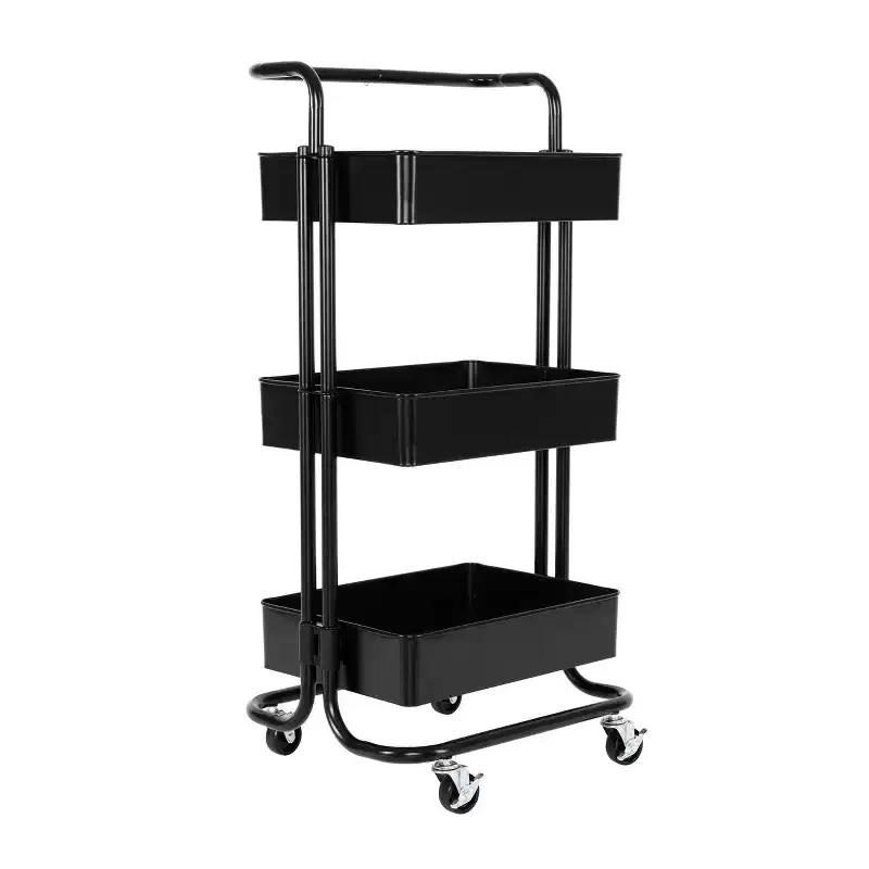 Seville Classics 3 Bin Metal Rolling Storage Organizer Cart with Handle