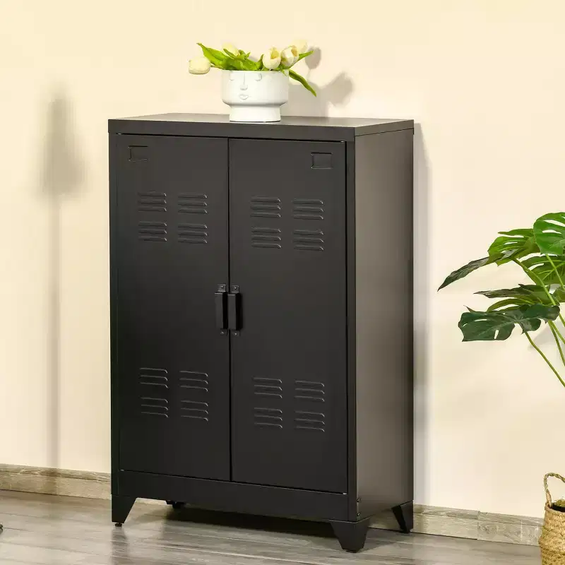 HOMCOM Industrial Style Steel Storage Cabinet, Metal Storage Organizer with 2-Tier Adjustable Shelves for Living Room or Home Office