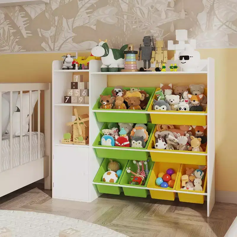 GustoWave Kids Toy Storage Unit, Children's Bookcase Storage Unit, Toy Organiser with 8 Removable Toy Bins & Storage Shelves