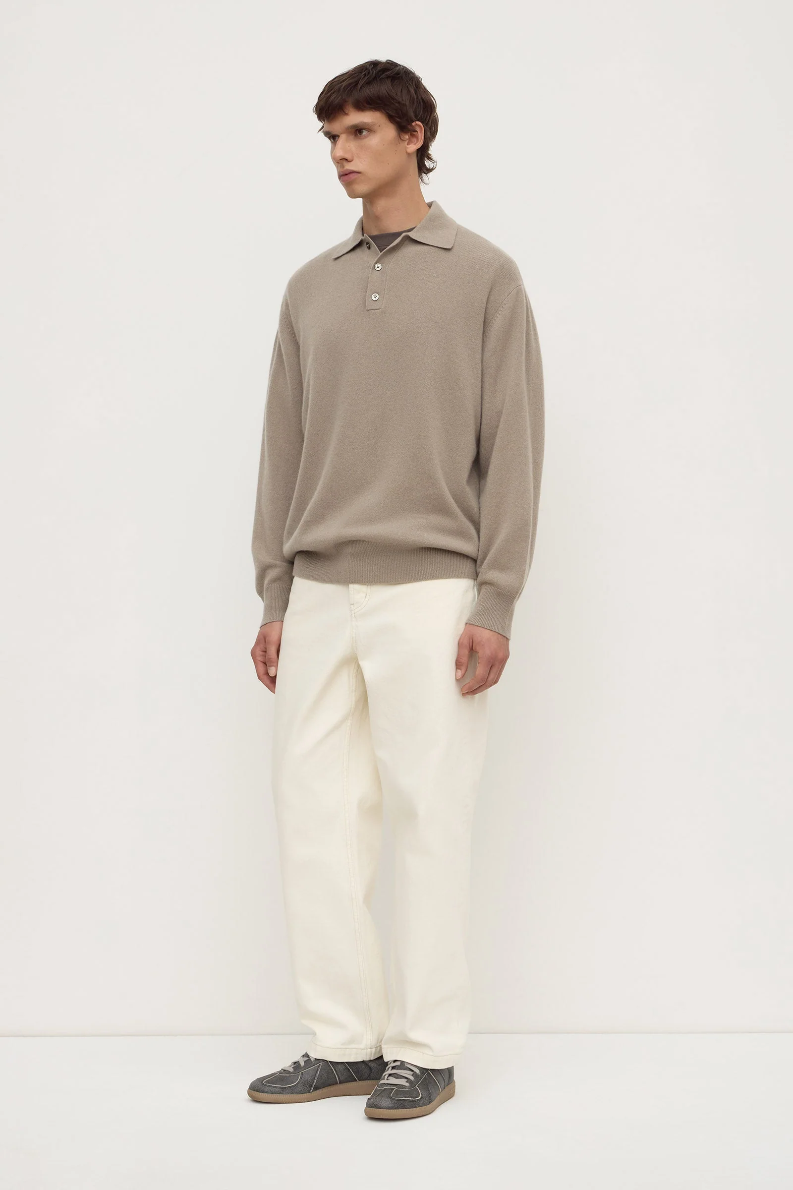 Ash Grey Cashmere Polo Knit