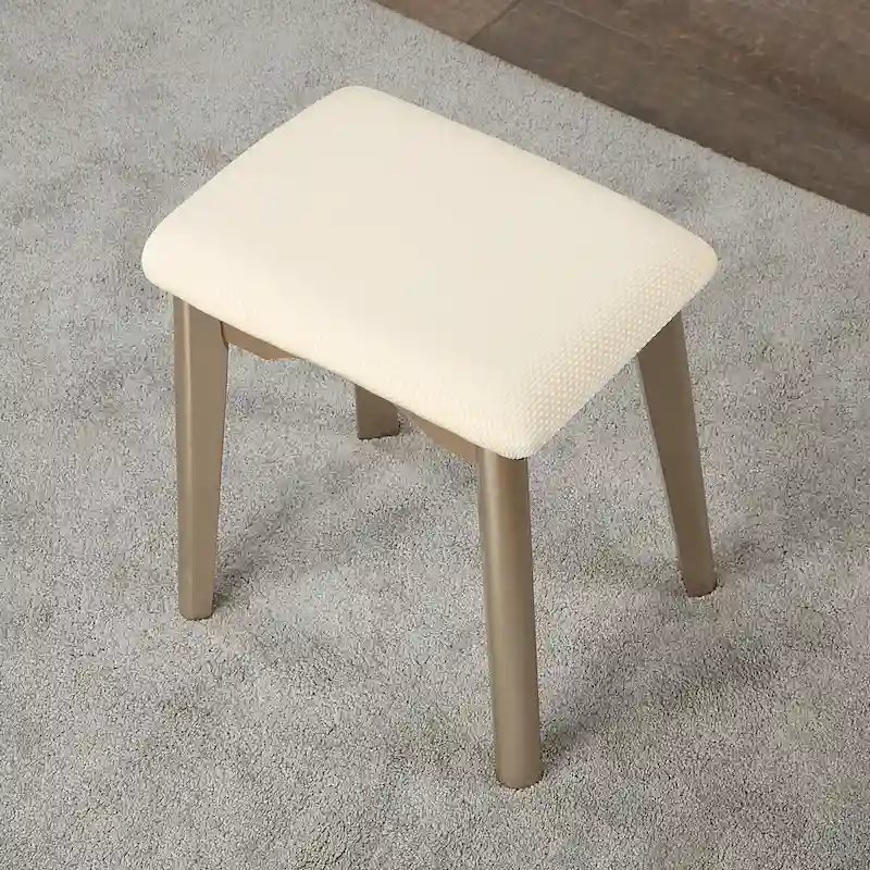 Wood Vanity Table Set with Mirror and Stool
