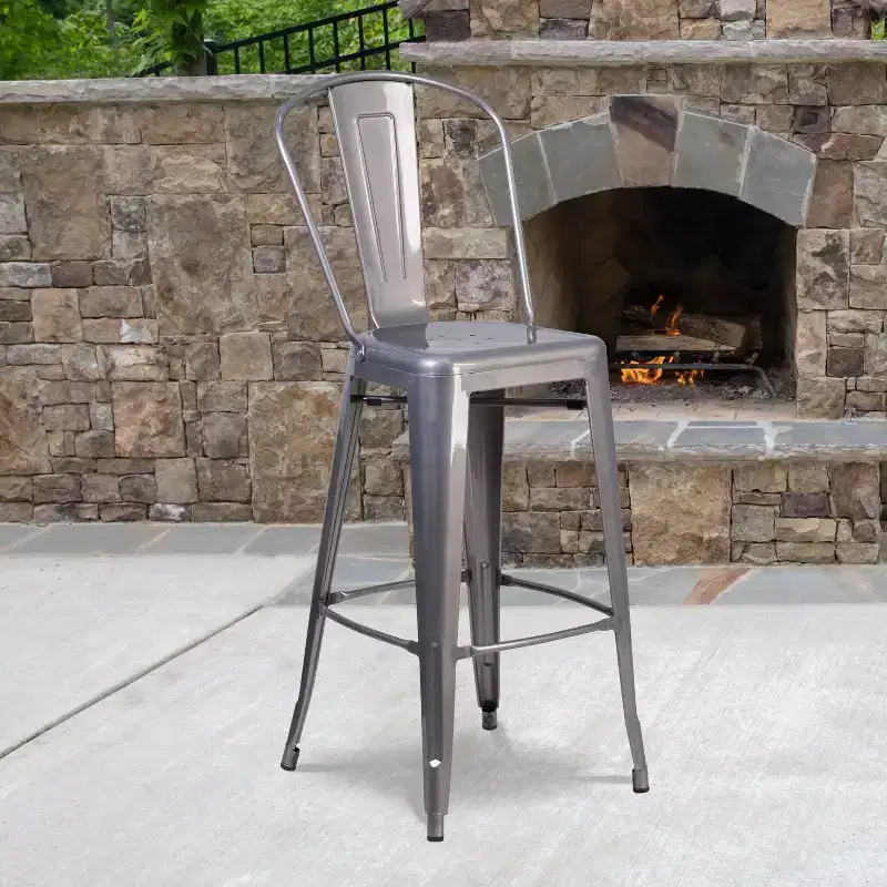 Flash Furniture Lincoln 30'' High Silver Antique Finish with Clear Coat Indoor Barstool with Back