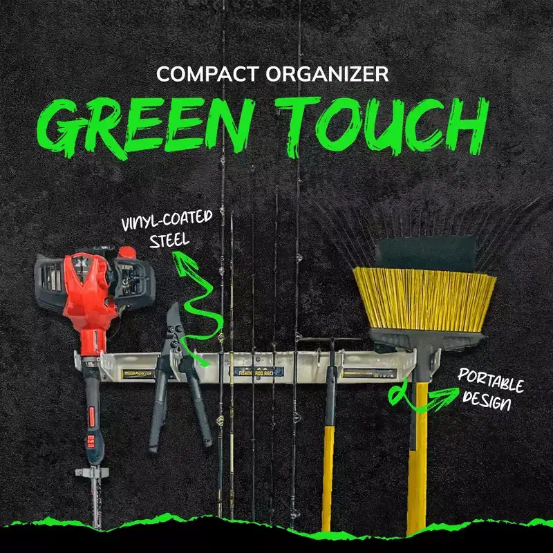 Green Touch Piranha Garage Organizer for Hand Tools, Fishing Rods, and Trimmers