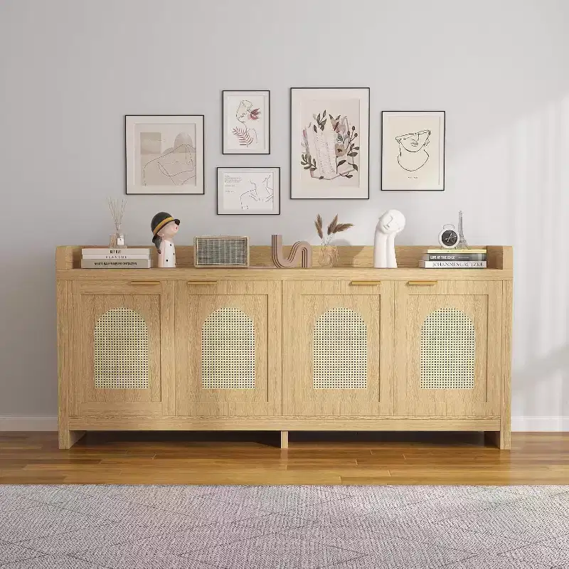 Wooden TV Stand for 65 TV, Entertainment Center with Glass Door Storage Cabinets, Modern TV Console for Living Room or Media Room