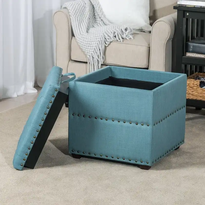 Adeco Fabric Square Ottoman with Tray