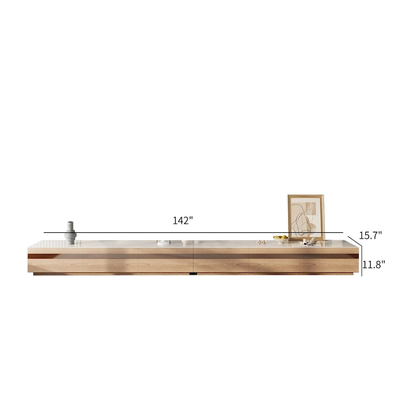 Modern Light Wood TV Stands, Glossy Stone Table-top, 3-6Drawers, Fully Assembled