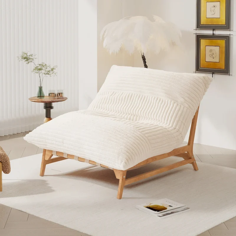 Bean Bag Accent Chair Large Plush Bean Bag Lounger with Solid Wood Frame Comfy Lounge Chair with Down Filling