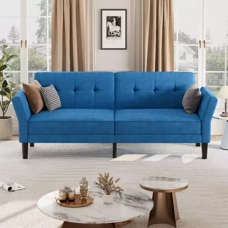 89 Inch Sofa Bed, Modern Chenille Convertible Sleeper Couch with Adjustable Backrest & Armrest, Oversized Loveseat